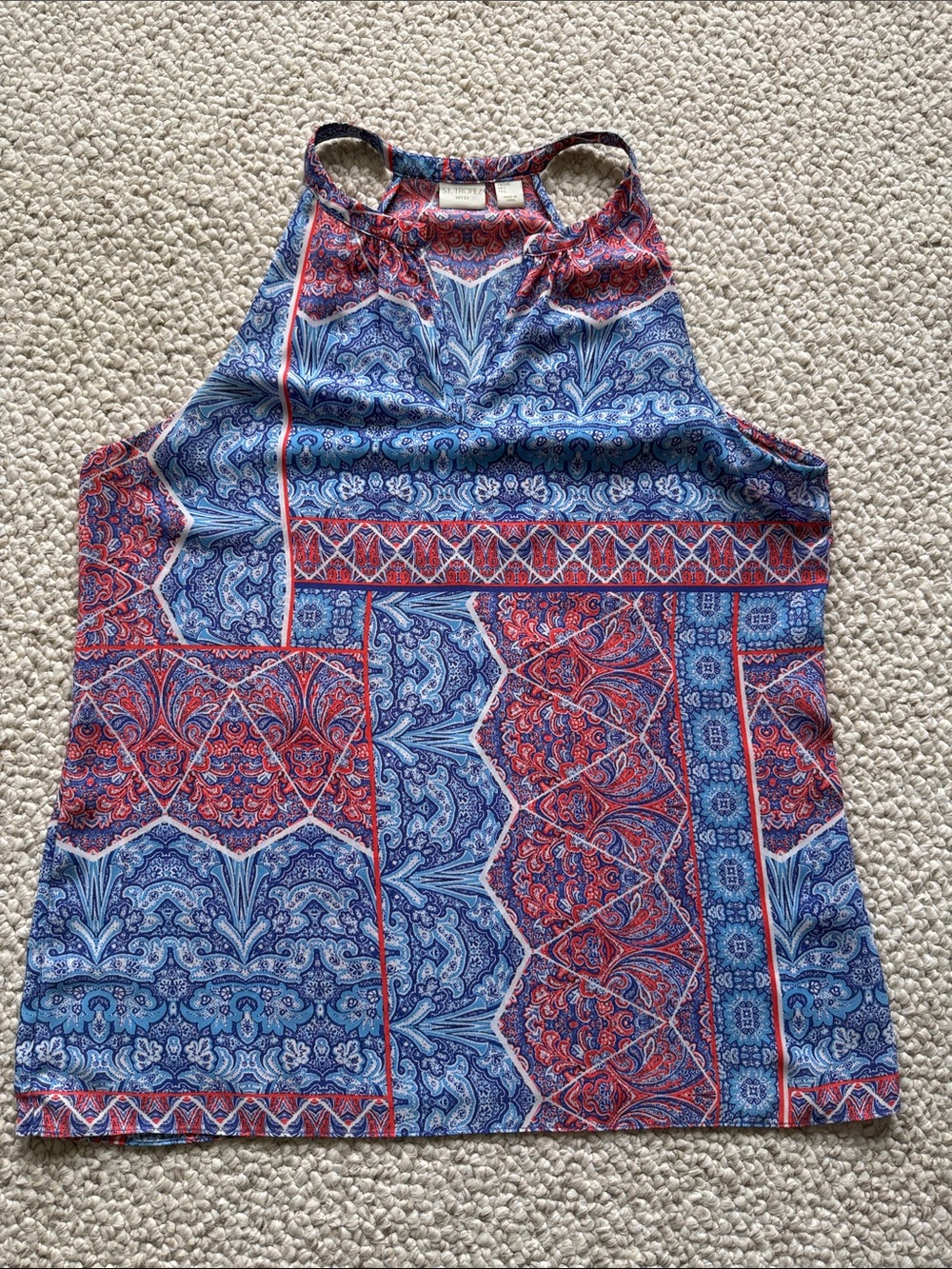 St. Tropez Blue & Orange Paisley Halter Top - Picture 6 of 9